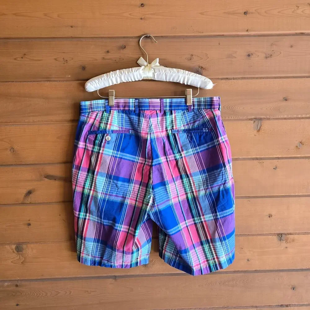 Peter Millar Short Madras Multicolor Plaid Red Blue Bermuda 36 Golf Easter Prep - Picture 2 of 4